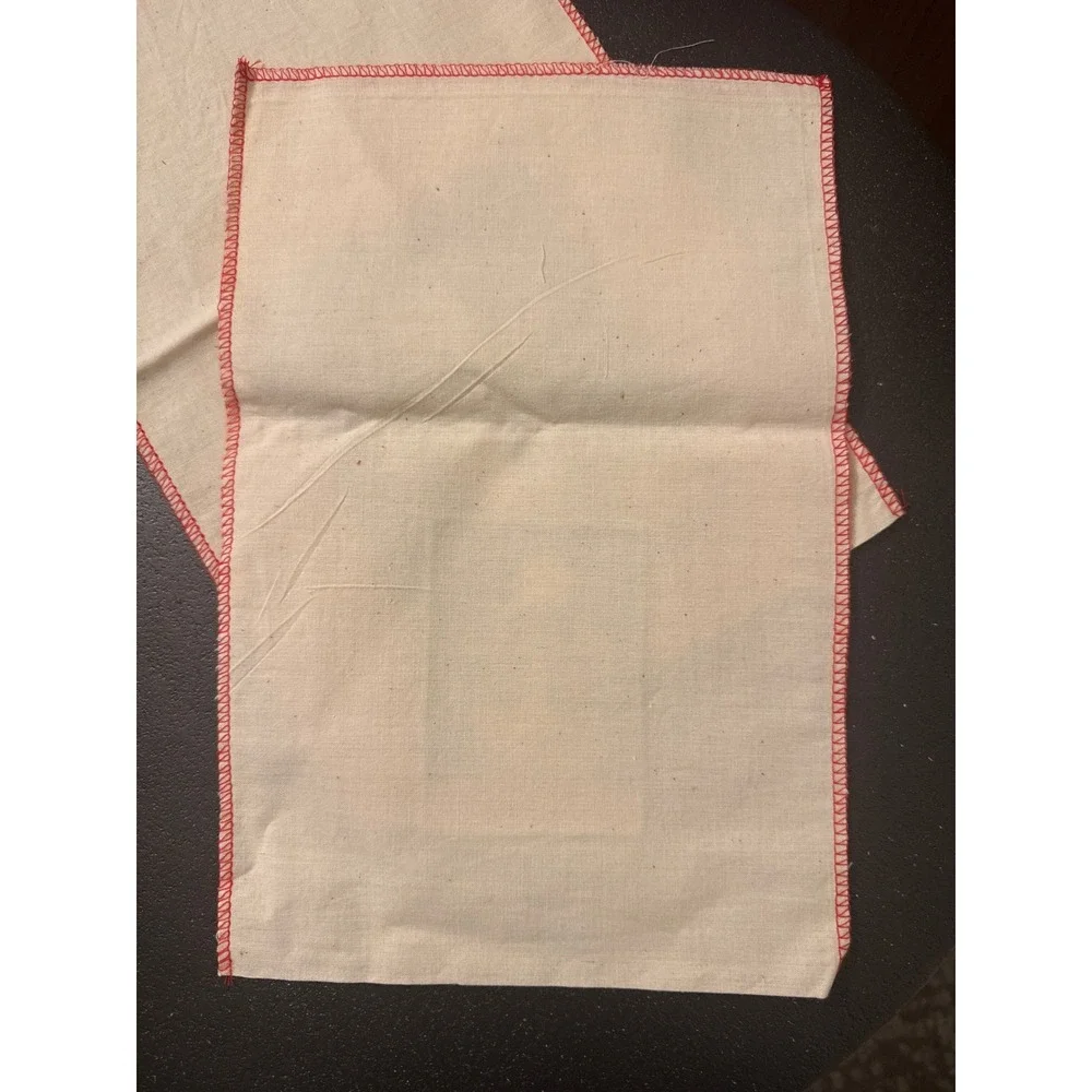 Primitive Snowman Folk Art Fabric Gift Food Bag Red Serged Edge Christmas 11x8
